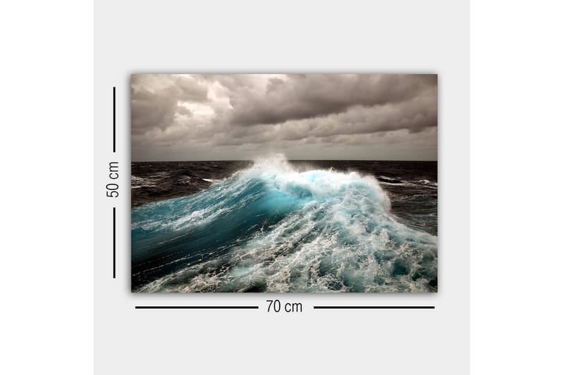 Lerretsbilde - Kraftig bølge som bryter mot overflaten - Turkis / Mørk blå / Grå - Interiør - Maleri & posters - Lerretsbilder