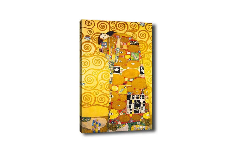 Lerretsbilde - Krammende par i gyllen setting, Gull / Svart / Rød