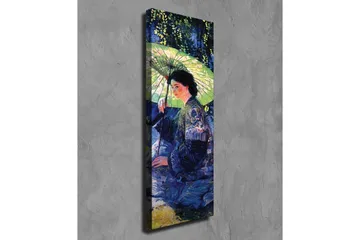 Lerretsbilde - Kvinne med parasoll i et grønt miljø - Mørk blå / Grønn / Svart - Interiør - Maleri & posters - Lerretsbilder
