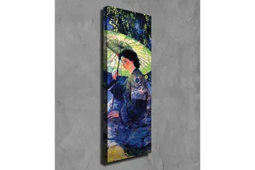 Lerretsbilde - Kvinne med parasoll i et grønt miljø - Mørk blå / Grønn / Svart - Interiør - Maleri & posters - Lerretsbilder