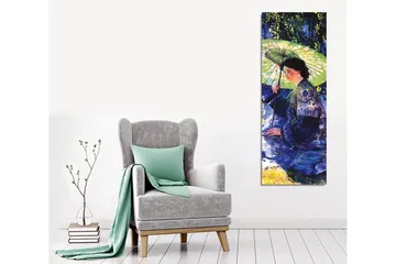 Lerretsbilde - Kvinne med parasoll i et grønt miljø - Mørk blå / Grønn / Svart - Interiør - Maleri & posters - Lerretsbilder