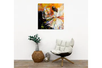 Lerretsbilde - Kvinne som spiller piano i fargerike omgivelser - Oransje / Hvit / Svart - Interiør - Maleri & posters - Lerretsbilder