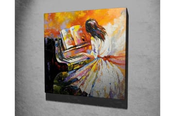 Lerretsbilde - Kvinne som spiller piano i fargerike omgivelser - Oransje / Hvit / Svart - Interiør - Maleri & posters - Lerretsbilder
