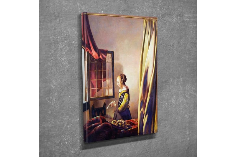 Lerretsbilde - Kvinne ved vinduet i et innbydende rom - Gul / Rødbrun / Beige - Interiør - Maleri & posters - Lerretsbilder