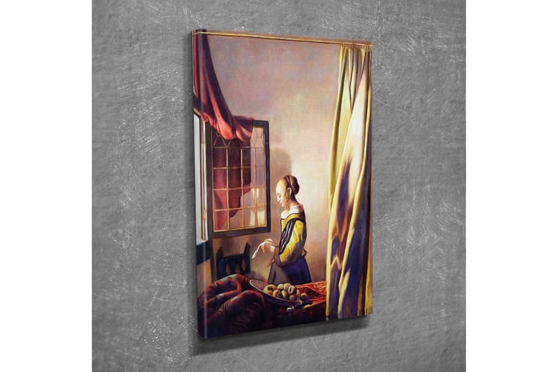 Lerretsbilde - Kvinne ved vinduet i et innbydende rom - Gul / Rødbrun / Beige - Interiør - Maleri & posters - Lerretsbilder