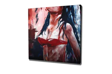 Lerretsbilde - Kvinnefigur i rød bikini med mørkt hår - Rød / Svart / Hudtone - Interiør - Maleri & posters - Lerretsbilder