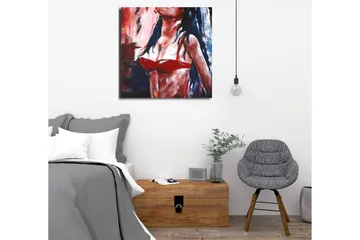 Lerretsbilde - Kvinnefigur i rød bikini med mørkt hår - Rød / Svart / Hudtone - Interiør - Maleri & posters - Lerretsbilder