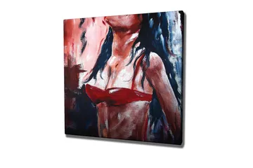Lerretsbilde - Kvinnefigur i rød bikini med mørkt hår - Rød / Svart / Hudtone - Interiør - Maleri & posters - Lerretsbilder