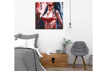 Lerretsbilde - Kvinnefigur i rød bikini med mørkt hår - Rød / Svart / Hudtone - Interiør - Maleri & posters - Lerretsbilder