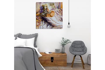 Lerretsbilde - Kvinnelig figur med blomster i håret som hviler i myke omgivelser - Lilla / Beige / Hvit - Interiør - Maleri & posters - Lerretsbilder