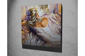 Lerretsbilde - Kvinnelig figur med blomster i håret som hviler i myke omgivelser - Lilla / Beige / Hvit - Interiør - Maleri & posters - Lerretsbilder