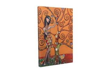 Lerretsbilde - Kvinnelig figur omgitt av spinnende tregrener - Oransje / Grønn / Rød - Interiør - Maleri & posters - Lerretsbilder