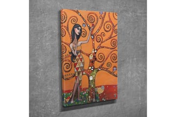 Lerretsbilde - Kvinnelig figur omgitt av spinnende tregrener - Oransje / Grønn / Rød - Interiør - Maleri & posters - Lerretsbilder