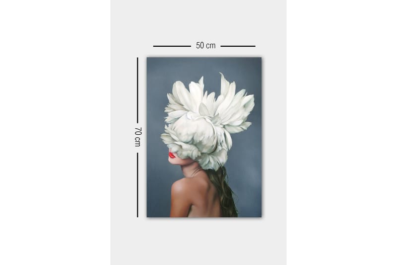 Lerretsbilde - Kvinnelig silhuett med en stor hvit blomsterkrans som dekker ansiktet hennes - Hvit / Hudtone / Rød - Interiør - Maleri & posters - Lerretsbilder