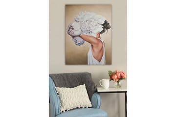 Lerretsbilde - Kvinnelig silhuett med store hvite blomster som skjuler ansiktet hennes - Hvit / Beige / Lys rosa - Interiør - Maleri & posters - Lerretsbilder