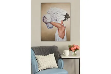 Lerretsbilde - Kvinnelig silhuett med store hvite blomster som skjuler ansiktet hennes - Hvit / Beige / Lys rosa - Interiør - Maleri & posters - Lerretsbilder