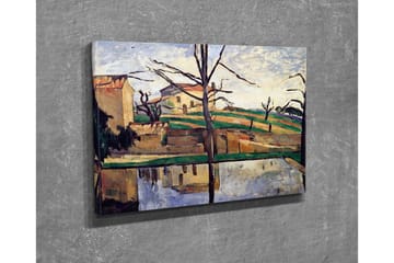 Lerretsbilde - Landskap med hus og refleksjon i vann - Grønn / Beige / Blå - Interiør - Maleri & posters - Lerretsbilder