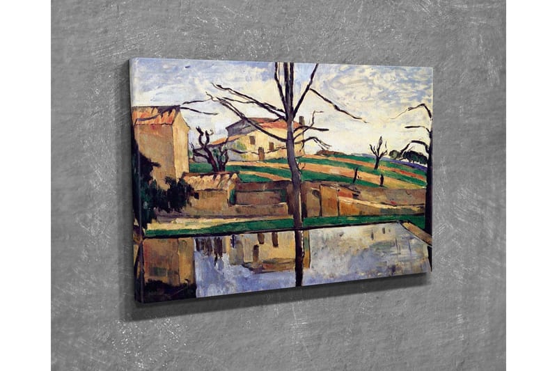 Lerretsbilde - Landskap med hus og refleksjon i vann - Grønn / Beige / Blå - Interiør - Maleri & posters - Lerretsbilder