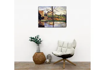 Lerretsbilde - Landskap med hus og refleksjon i vann - Grønn / Beige / Blå - Interiør - Maleri & posters - Lerretsbilder