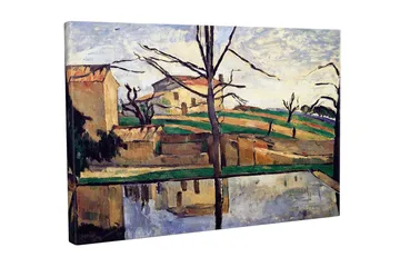 Lerretsbilde - Landskap med hus og refleksjon i vann - Grønn / Beige / Blå - Interiør - Maleri & posters - Lerretsbilder