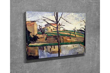 Lerretsbilde - Landskap med hus og refleksjon i vann - Grønn / Beige / Blå - Interiør - Maleri & posters - Lerretsbilder