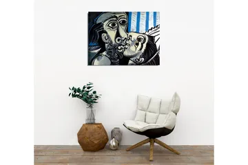 Lerretsbilde - Lidenskapelig møte mellom to ansikter - Svart / Hvit / Blå - Interiør - Maleri & posters - Lerretsbilder