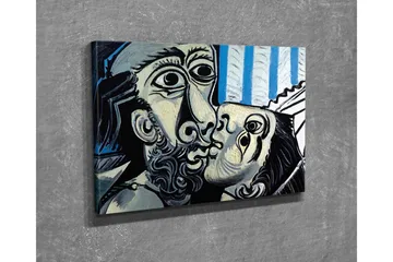 Lerretsbilde - Lidenskapelig møte mellom to ansikter - Svart / Hvit / Blå - Interiør - Maleri & posters - Lerretsbilder