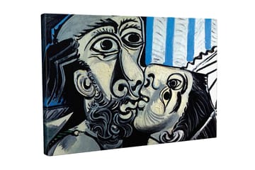 Lerretsbilde - Lidenskapelig møte mellom to ansikter - Svart / Hvit / Blå - Interiør - Maleri & posters - Lerretsbilder