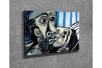 Lerretsbilde - Lidenskapelig møte mellom to ansikter - Svart / Hvit / Blå - Interiør - Maleri & posters - Lerretsbilder