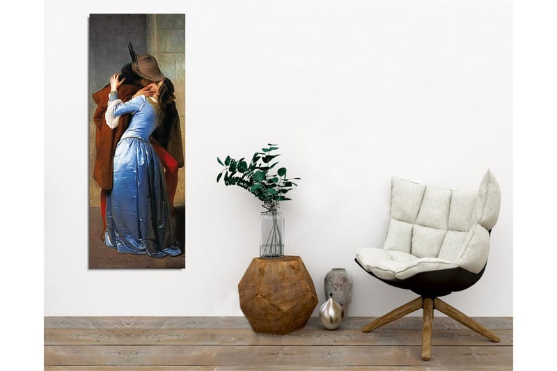 Lerretsbilde - Lidenskapelig møte mellom to elskere - Blå / Brun / Rød - Interiør - Maleri & posters - Lerretsbilder