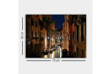 Lerretsbilde - Mørk kanal med båter i romantiske venetianske omgivelser - Mørk blå / Beige / Svart - Interiør - Maleri & posters - Lerretsbilder