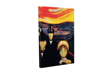 Lerretsbilde - Mørk silhuett av mennesker med en intenst farget himmel i bakgrunnen - Rød / Svart / Gul - Interiør - Maleri & posters - Lerretsbilder