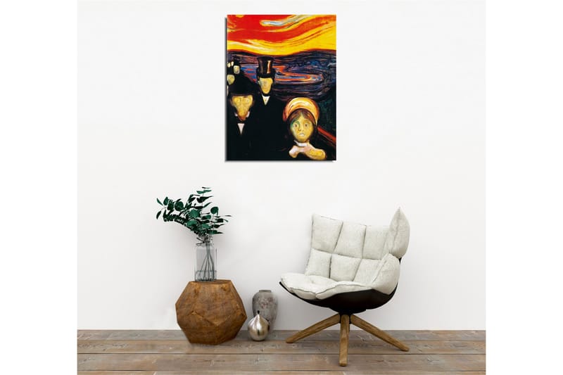 Lerretsbilde - Mørk silhuett av mennesker med en intenst farget himmel i bakgrunnen - Rød / Svart / Gul - Interiør - Maleri & posters - Lerretsbilder