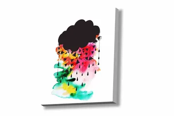 Lerretsbilde - Mørk skyformasjon med fargerike regndråper - Svart / Rosa / Grønn - Interiør - Maleri & posters - Lerretsbilder