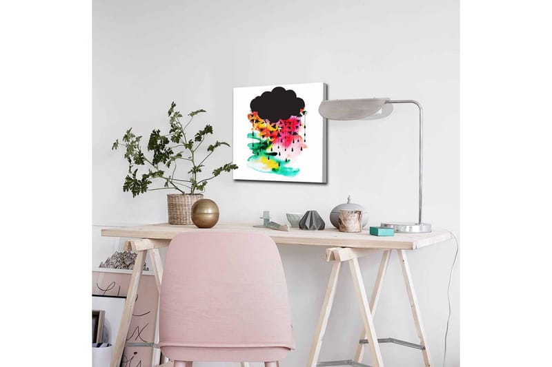 Lerretsbilde - Mørk skyformasjon med fargerike regndråper - Svart / Rosa / Grønn - Interiør - Maleri & posters - Lerretsbilder