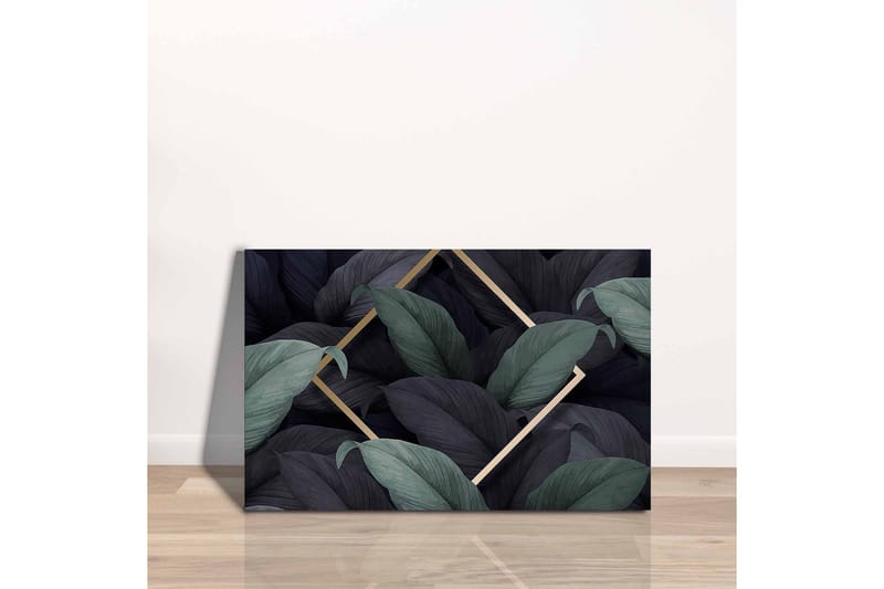 Lerretsbilde - Mørkegrønne og svarte blader i en elegant komposisjon - Mørkegrønn / Svart / Gull - Interiør - Maleri & posters - Lerretsbilder
