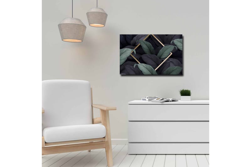 Lerretsbilde - Mørkegrønne og svarte blader i en elegant komposisjon - Mørkegrønn / Svart / Gull - Interiør - Maleri & posters - Lerretsbilder