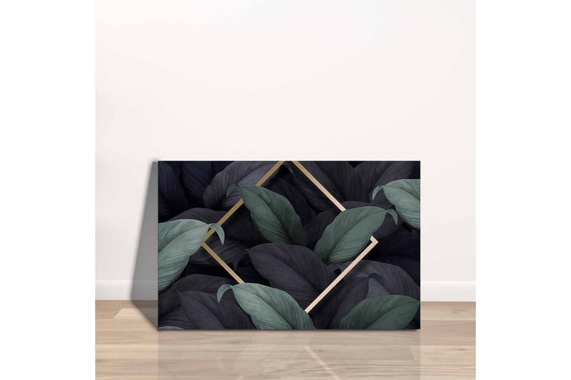 Lerretsbilde - Mørkegrønne og svarte blader i en elegant komposisjon - Mørkegrønn / Svart / Gull - Interiør - Maleri & posters - Lerretsbilder