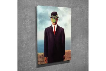 Lerretsbilde - Mann med eple foran ansiktet i dress og hatt - Mørk blå / Grønn / Svart - Interiør - Maleri & posters - Lerretsbilder