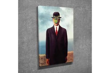 Lerretsbilde - Mann med eple foran ansiktet i dress og hatt - Mørk blå / Grønn / Svart - Interiør - Maleri & posters - Lerretsbilder