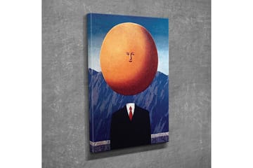Lerretsbilde - Mann med et solformet hode i et surrealistisk landskap - Oransje / Mørk blå / Svart - Interiør - Maleri & posters - Lerretsbilder
