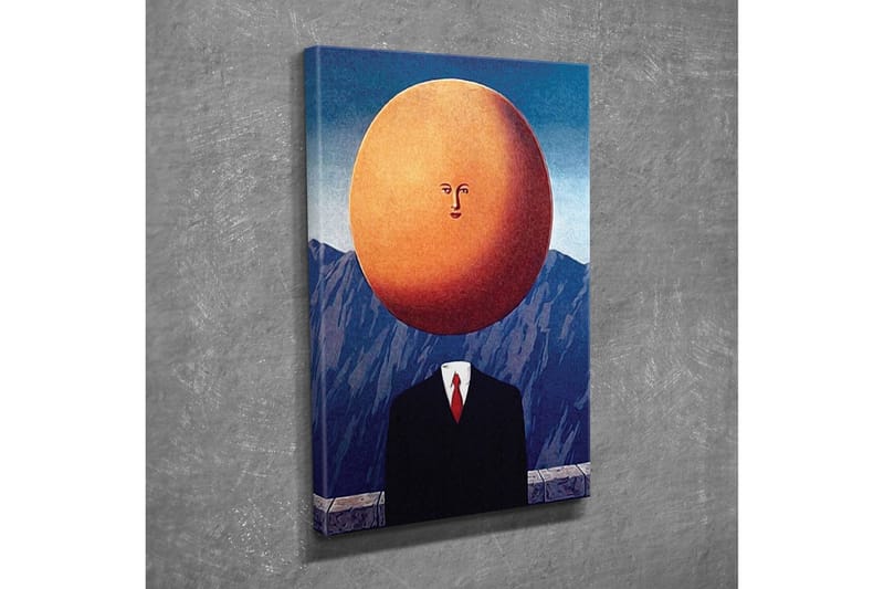 Lerretsbilde - Mann med et solformet hode i et surrealistisk landskap - Oransje / Mørk blå / Svart - Interiør - Maleri & posters - Lerretsbilder