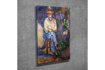 Lerretsbilde - Mann sittende på en stol med hatt - Lilla / Blå / Grønn - Interiør - Maleri & posters - Lerretsbilder