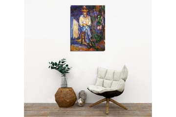 Lerretsbilde - Mann sittende på en stol med hatt - Lilla / Blå / Grønn - Interiør - Maleri & posters - Lerretsbilder