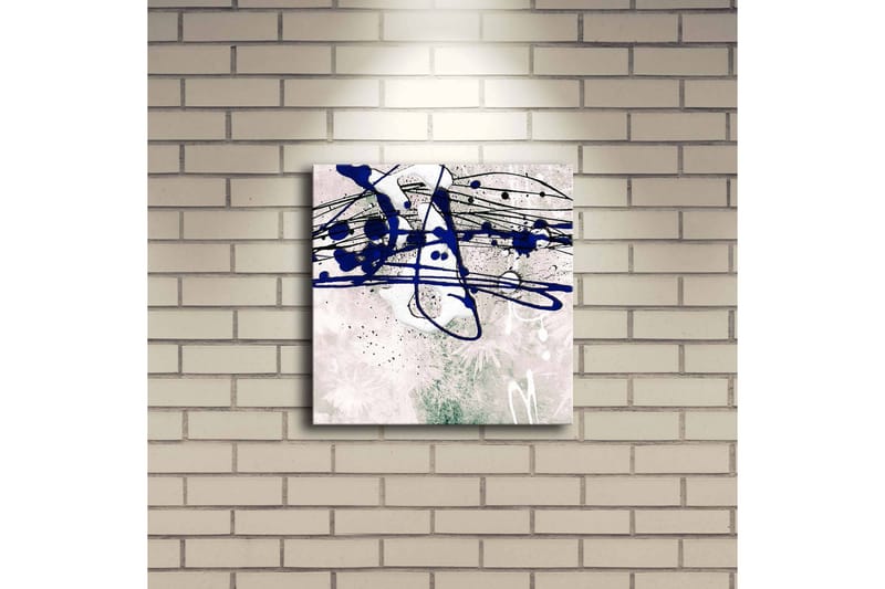 Lerretsbilde med LED-belysning 28x28 cm - Abstrakt komposisjon med blå og svarte linjer på en lys bakgrunn - Blå / Svart / Grønn - Interiør - Maleri & posters - Lerretsbilder