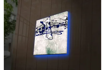 Lerretsbilde med LED-belysning 28x28 cm - Abstrakt komposisjon med blå og svarte linjer på en lys bakgrunn - Blå / Svart / Grønn - Interiør - Maleri & posters - Lerretsbilder