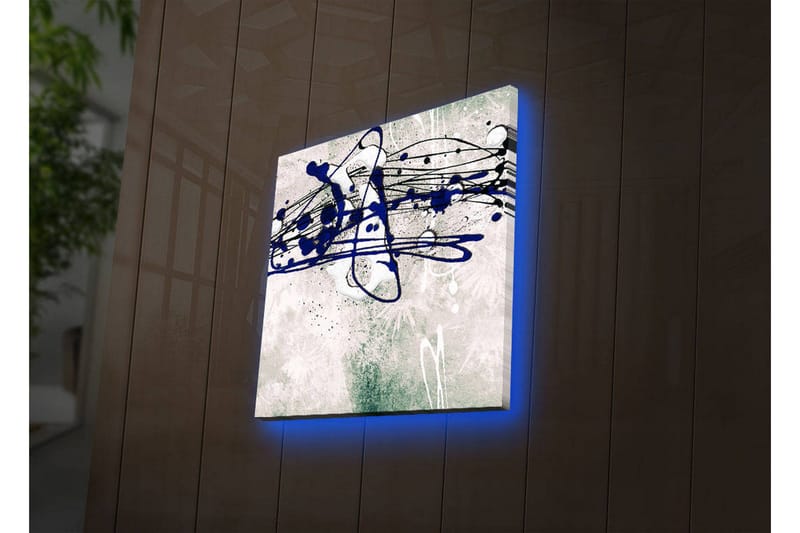 Lerretsbilde med LED-belysning 28x28 cm - Abstrakt komposisjon med blå og svarte linjer på en lys bakgrunn - Blå / Svart / Grønn - Interiør - Maleri & posters - Lerretsbilder