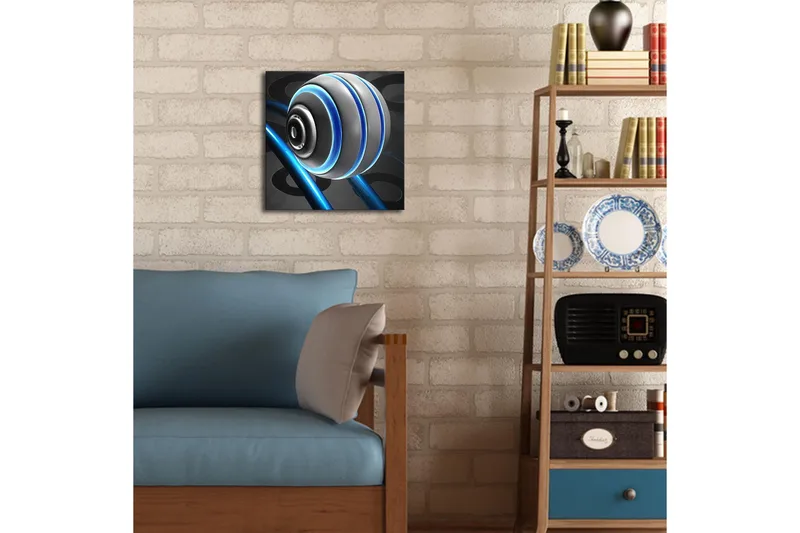 Lerretsbilde med LED-belysning 28x28 cm - Abstrakt skjellform med blå linjer og svarte mønstre - Hvit / Blå / Svart - Interiør - Maleri & posters - Lerretsbilder