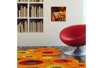 Lerretsbilde med LED-belysning 28x28 cm - Benker omgitt av høstblader i varme farger - Oransje / Brun - Interiør - Maleri & posters - Lerretsbilder