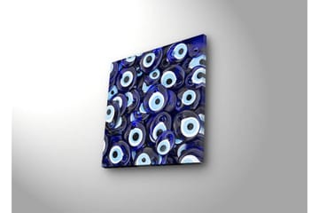 Lerretsbilde med LED-belysning 28x28 cm - Blå øyeformede amuletter i et mønster - Blå / Hvit / Svart - Interiør - Maleri & posters - Lerretsbilder